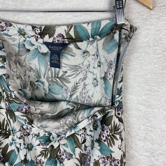 Womens Van Heusen Linen Floral‎ Maxi Skirt Size 4 Blue Tropical Flare - Picture 5 of 9